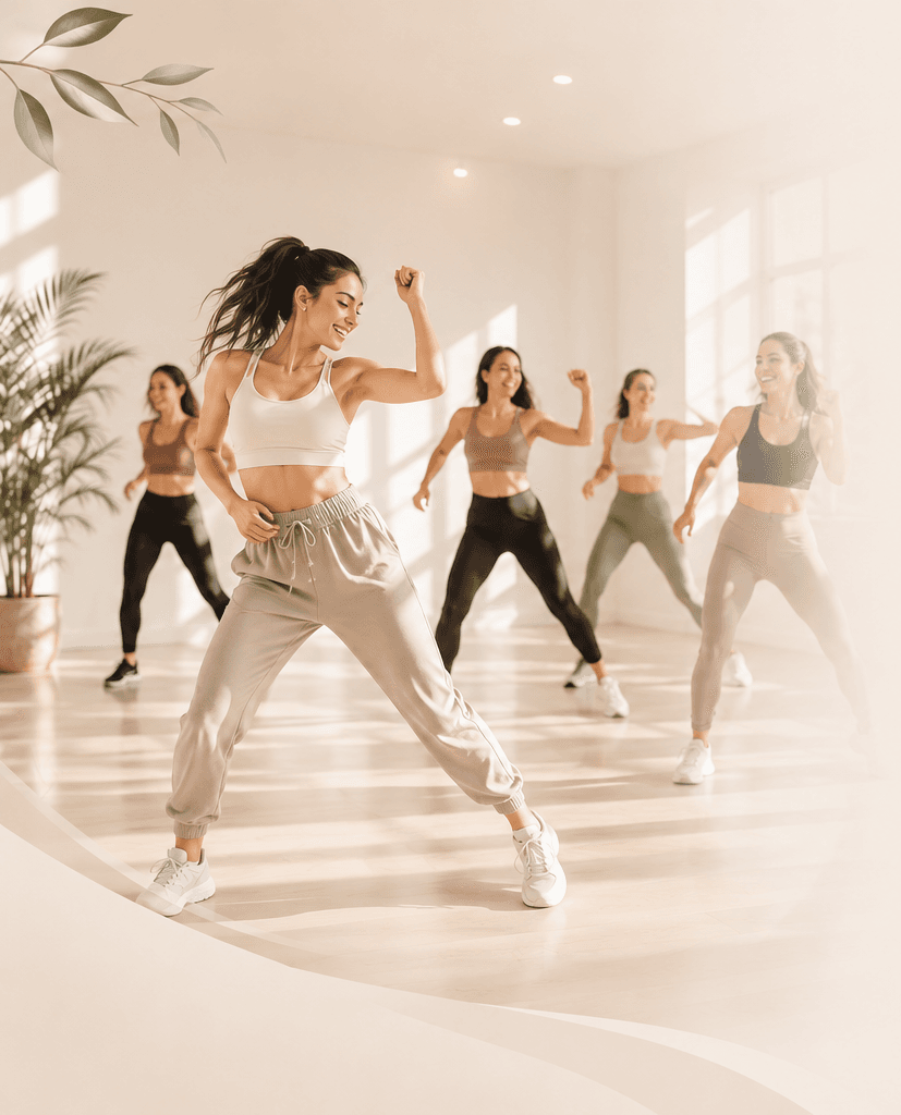 Zumba class in a bright studio